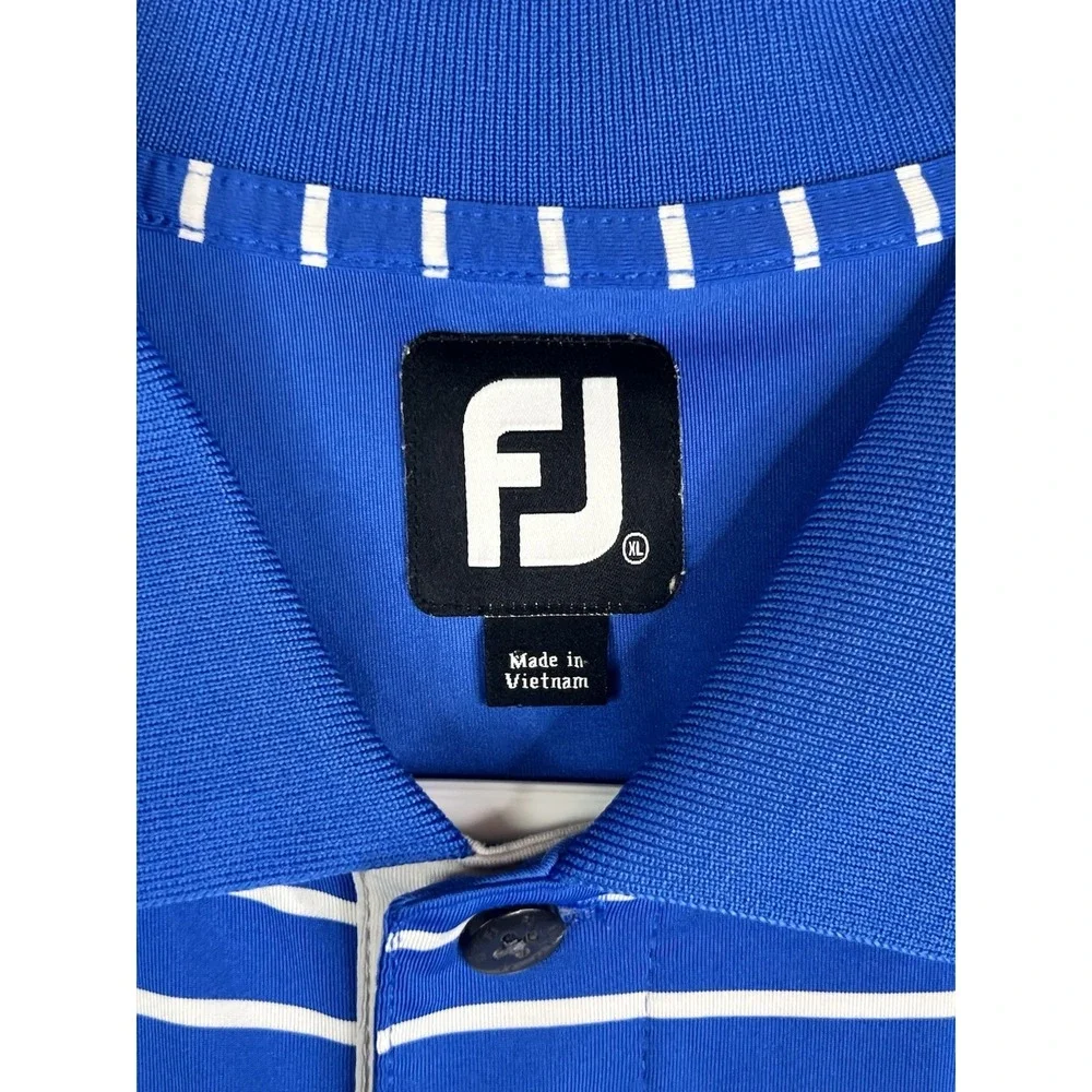 FootJoy Polo Shirt Mens XL Blue Striped Golf FJ Performance‎ Stretch Teton Pines
